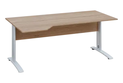 EZK 18 - 184 stůl kancelářský, rohový, levý, kovová podnož bílá, deska 18 mm, široký 1800 mm, dub bardolino